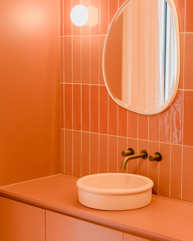 Tubb Basin in Pastel Peach featured in Indie Spa, Sunnymead Hotel. Designed by Cera Stribley.