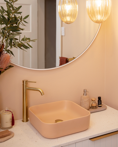 Cube Basin in Pastel Peach from the Hamilton Residence by Louise Mackay Interiors