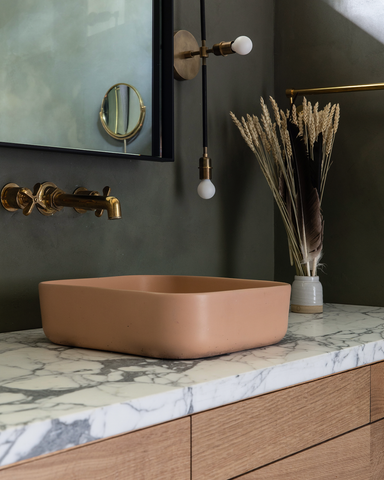 Cube Basin in Pastel Peach from Portola Valley Project by Sheila Kramer Interiors
