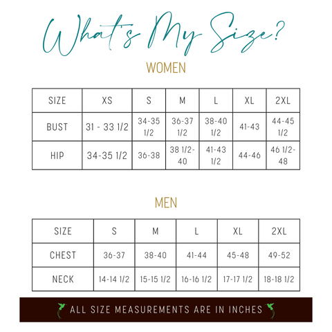 Size chart for women and man