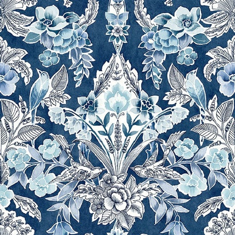 2903-25810 Gwyneth Indigo Floral Wallpaper Blue Bell By A Street