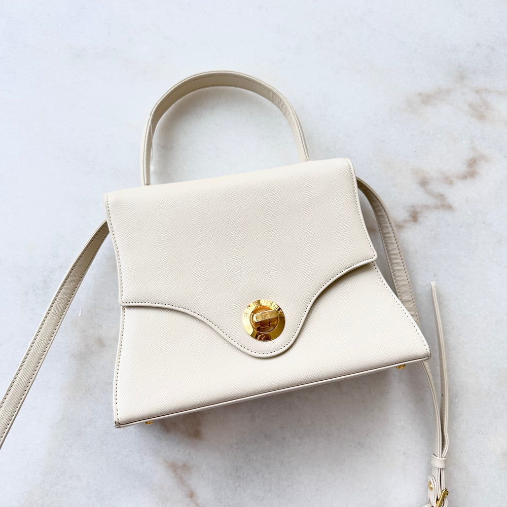 1990s Vintage Givenchy Ivory Saffiano Top Handle Two Way Shoulder Bag –  Adore Adored