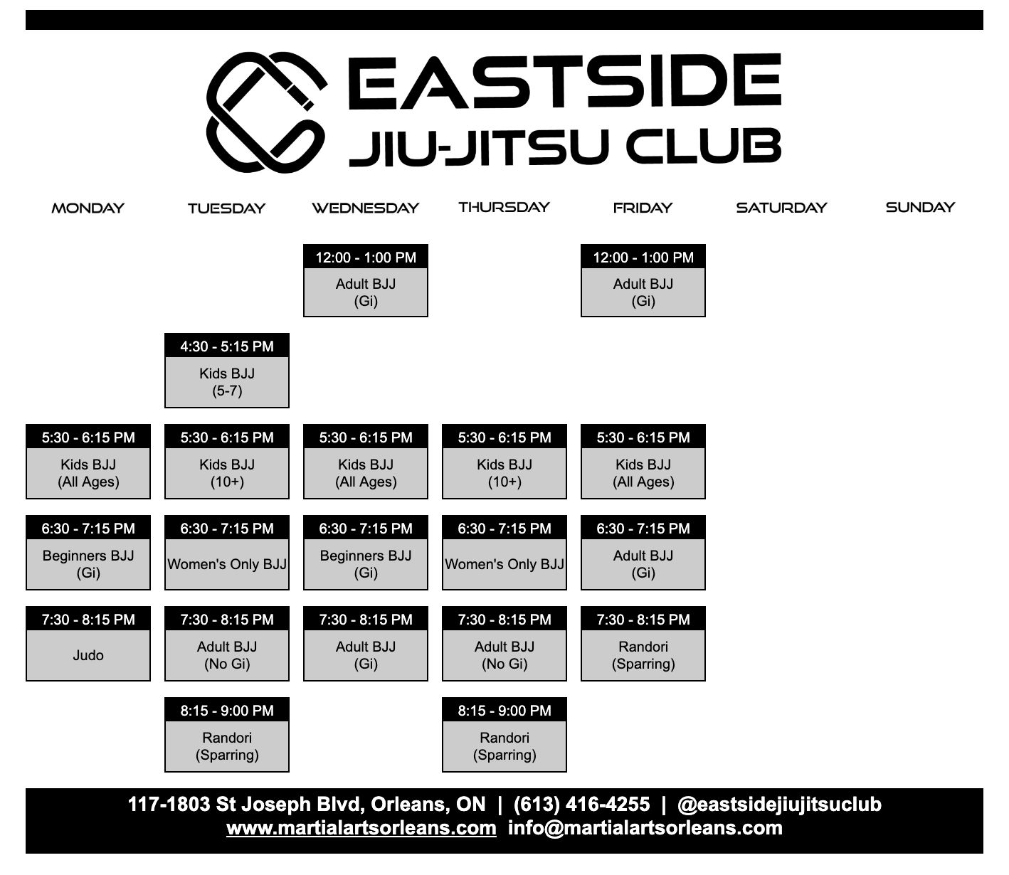 Eastside Jiu-Jitsu Club schedule