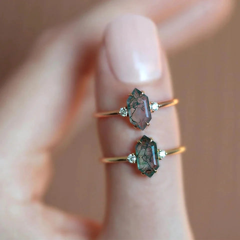 moss agate engagement rings