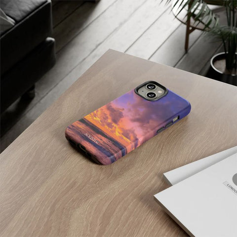 sunset phone case for iphone, for samsung, pink tough phone case, gradient phone case, phone accessory, phone cover, aesthetic beach phone case