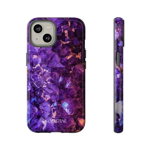 amethyst phone case for iphone, for samsung, purple tough phone case, crystal gemstones phone case, phone accessory, phone cover, aesthetic amethyst phone case