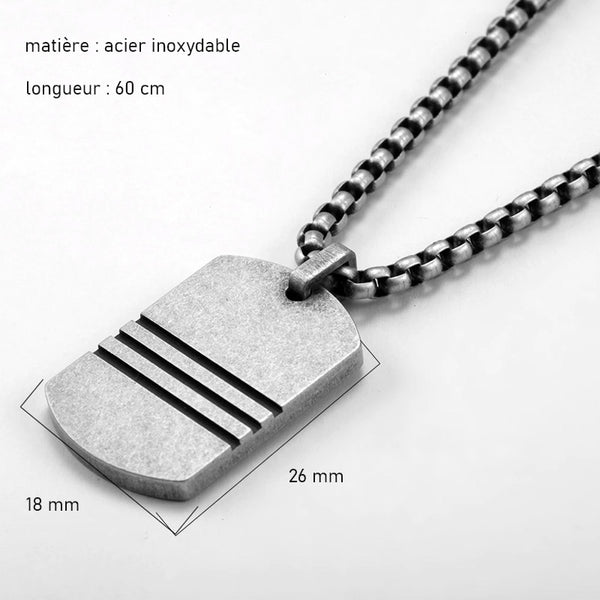 Hachiro-kollier-pendentif-plaque-acier-inoxidierbar-Man-Dimensionen