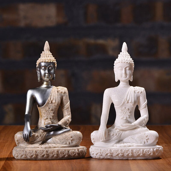 Buddha-bhümisparsha-mudrā-figurine-11-cm-Gres-fonce-et-ecru