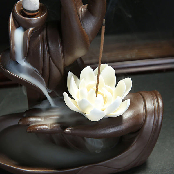  Fontaine à encens en céramique - bouddha et lumière LED