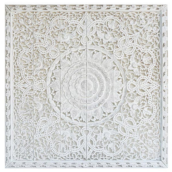 Tete-de-lit-bois-de-de-teck-recycle-mandala-vintage-blanc-california-King-180-cm-gezicht