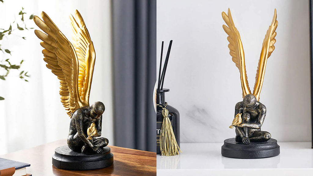 Angel with Golden Wings Art Sculpture