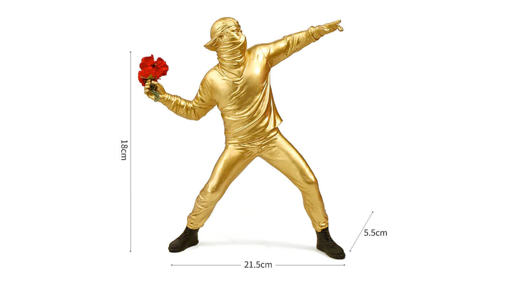 Banksy Flower Thrower Golden Art Sculpture