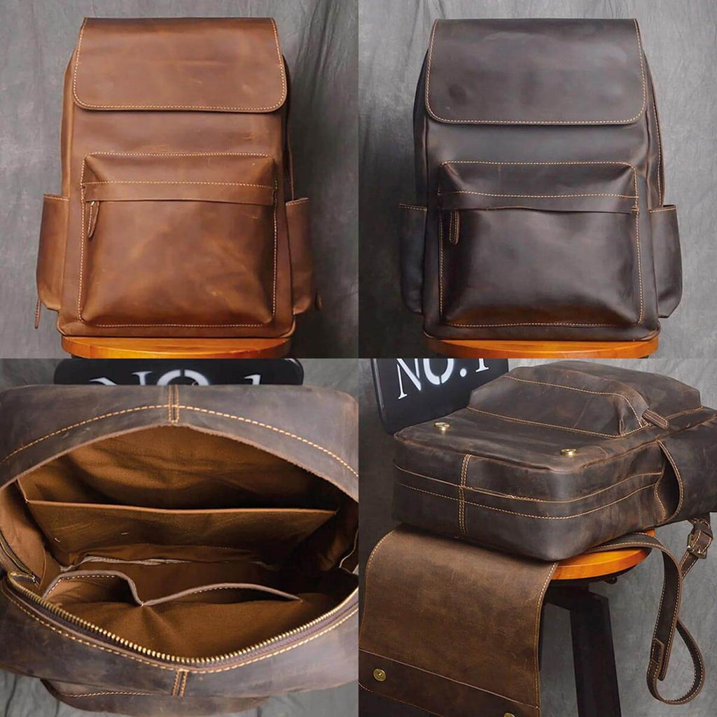 Handcrafted Retro Genuine Leather Backpack - Spacious & Stylish for Casual Use
