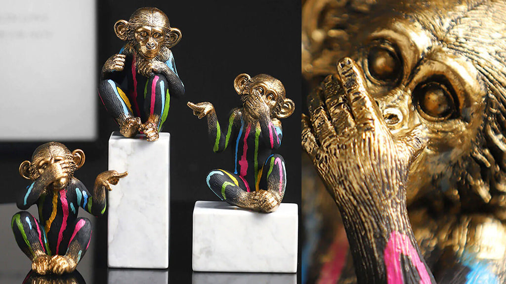 Three wise monkeys modern "see no evil speak no evil hear no evil" Colorful Sculpture. 