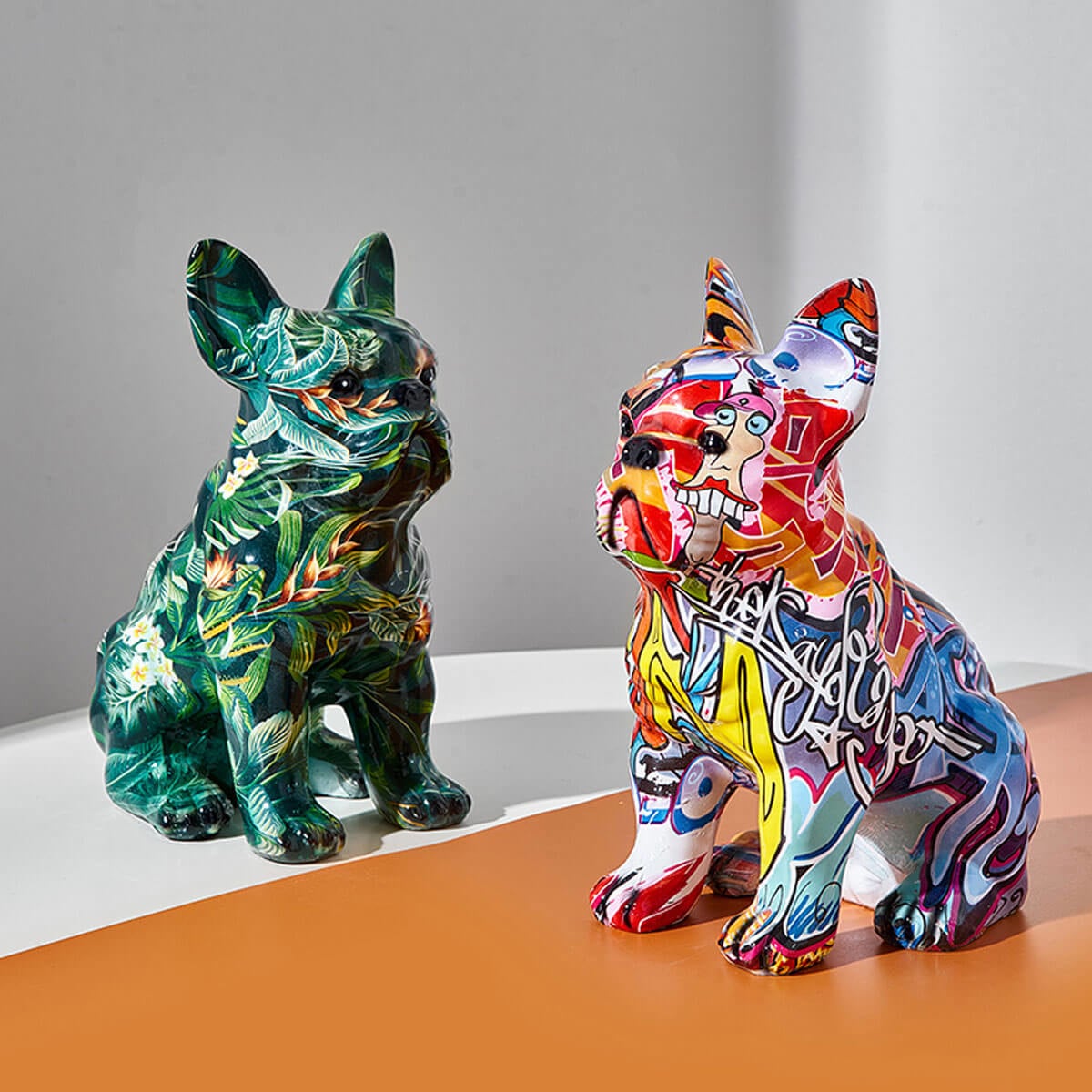  Colorful French Bulldog Statue,Creative Graffiti Art