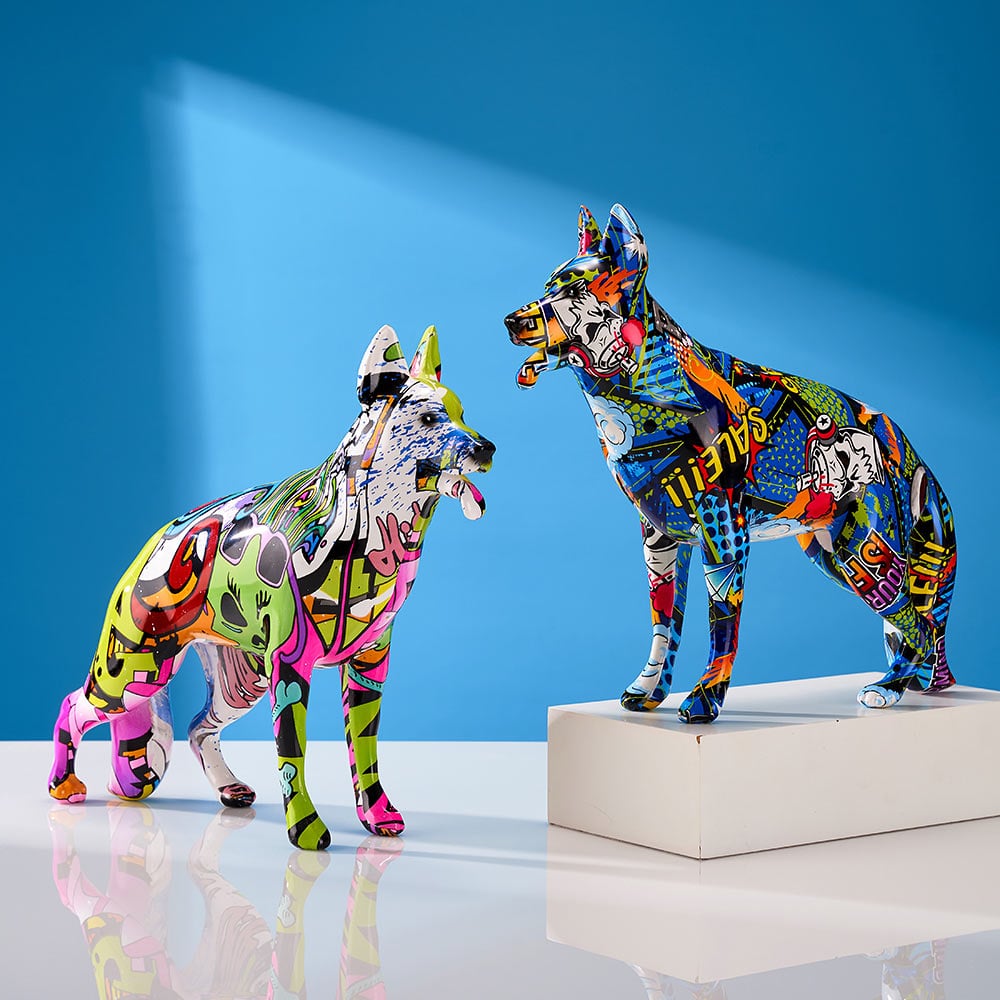 Boxer Dog Statue Colorful Graffiti Art Sculpture – The Mob Wife