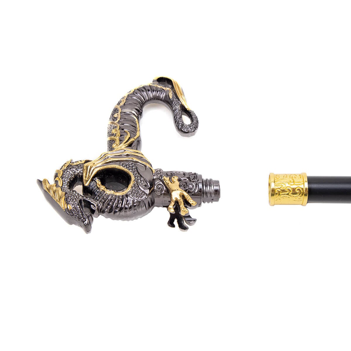 Gold Black Luxury Dragon Head Walking Cane Fashion Decorative Walking Stick