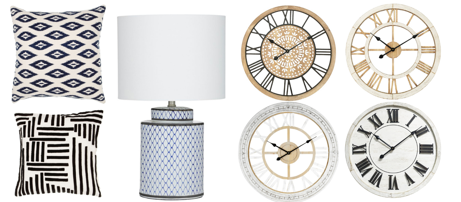 Hamptons Home Decor Cushions, Clocks and Lamps to style a Hamptons Home