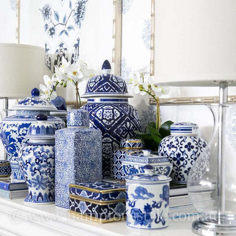 blue and white ginger jars