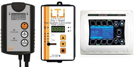 This is an image of three grow room controllers designed to keep climate and environmental levels in a grow room or grow tent at healthy levels.