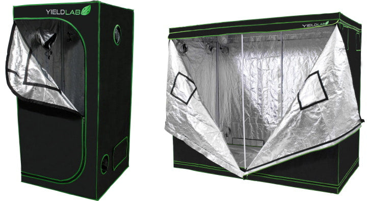 Small and large grow tents for indoor gardening.