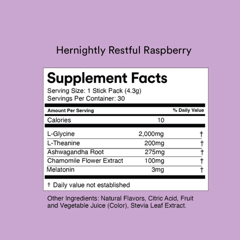 Hernightly restful raspberry flavor ingredients supplement facts