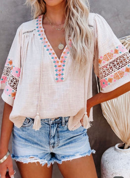 Embroidered Half Sleeve Top