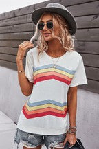 Round Neck Short Sleeve Print Top