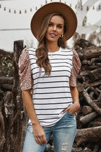 Ruffle Sleeve Striped T-shirt