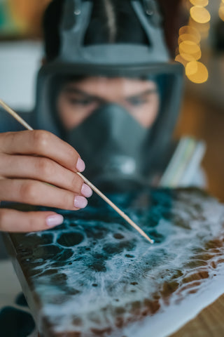 epoxy resin art with safety respirator