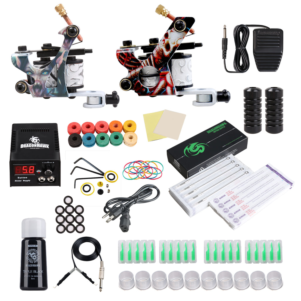  Dragonhawk Complete Tattoo Kit 4 Standard Tunings Tattoo  Machines Power Supply 10 Color Tattoo Inks 50 Needles Tips Grips with Case  D139GD : Beauty & Personal Care