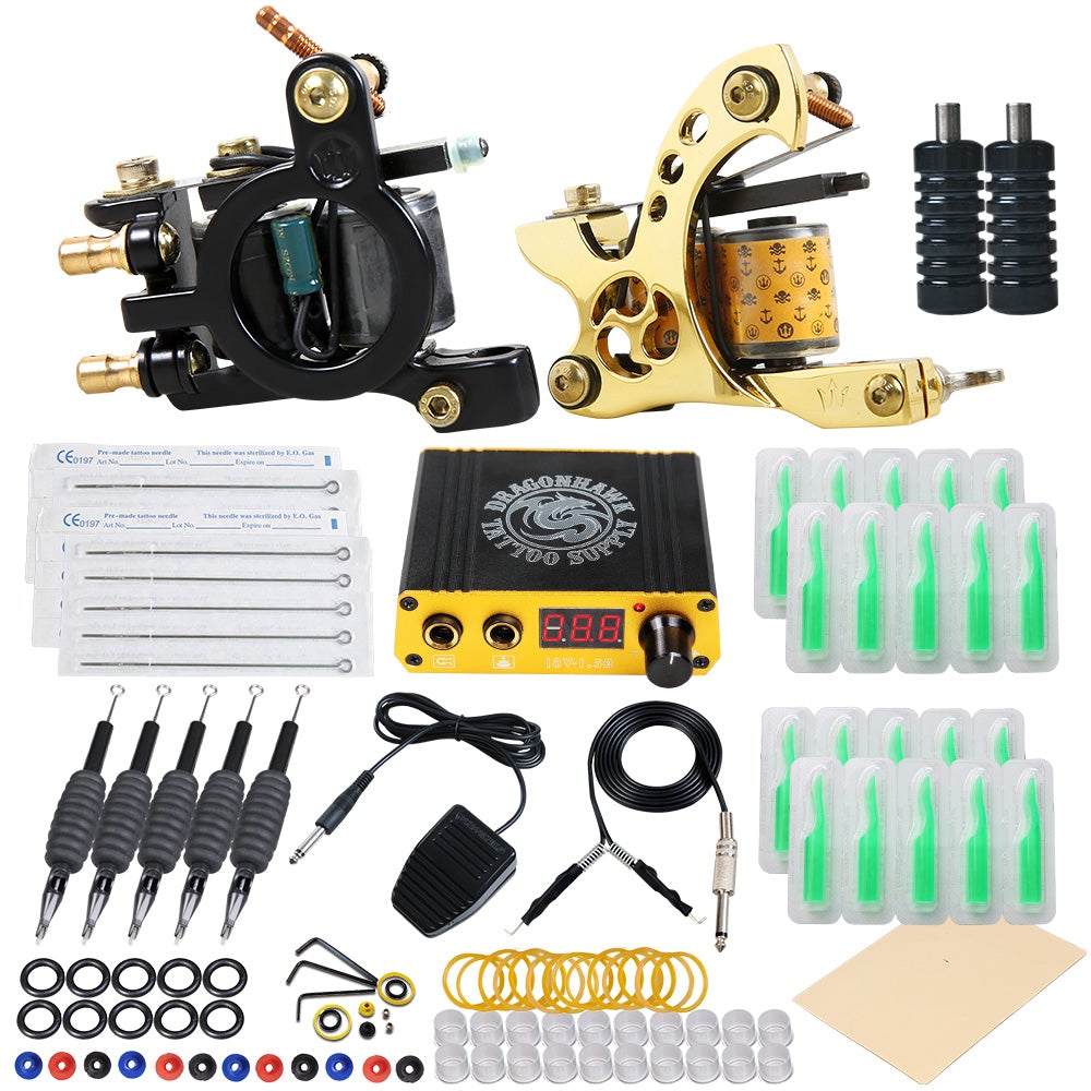 Dragonhawk Complete Traditional Coils Tattoo Machine Kit with 9 Machines  Beginner Set