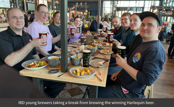 IBD young brewers taking a break from brewing the winning Harlequin beer.