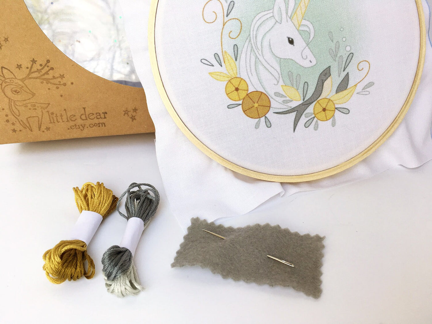 Floral Unicorn Hand Embroidery Full Kit