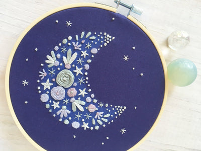 Floral Crescent Moon Hand Embroidery Pattern download