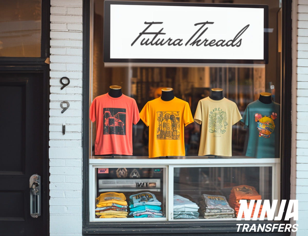 Storefront with various t-shirts in the window