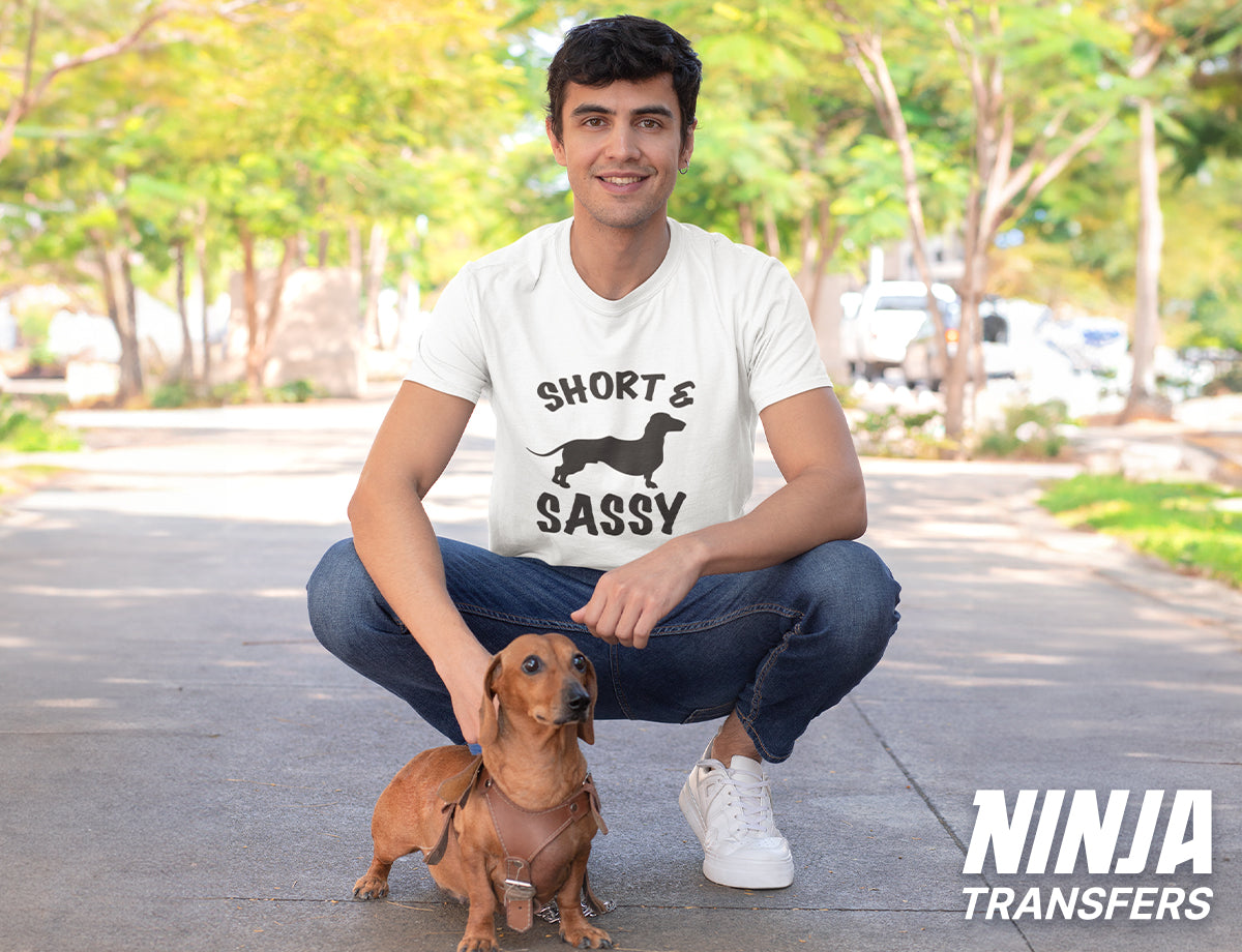 Ejemplo de diseño de camiseta con un tema específico: perros salchicha.