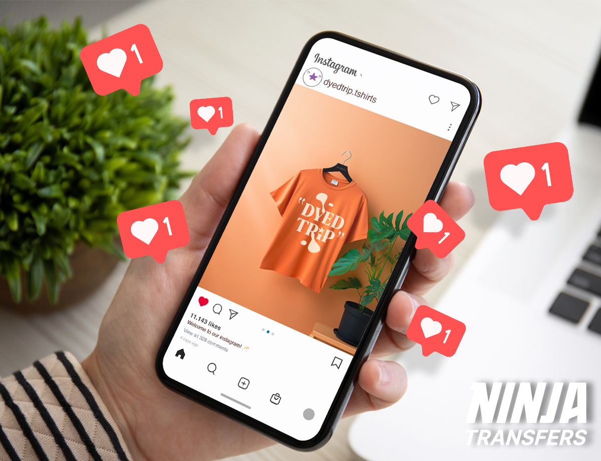 Product displayed on social media post suggesting lots of likes, hearts, comments, shares