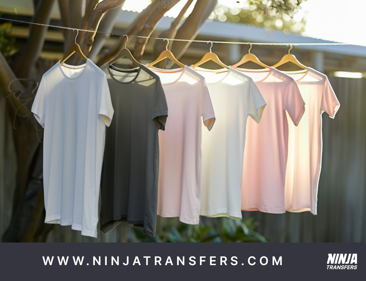 Viscose shirts on a clothesline drying and/or photo of person at the dry cleaners