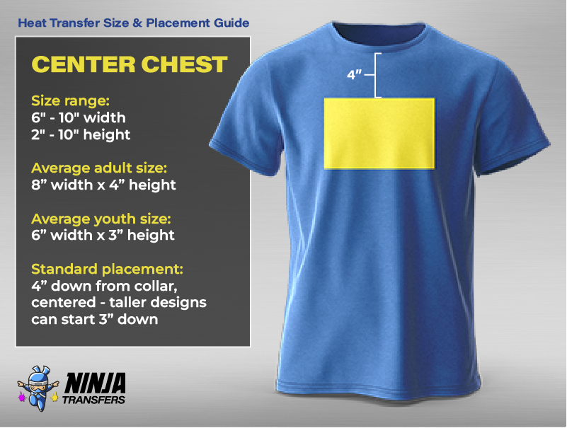 Heat Transfer Size and Placement Guide: Center Chest