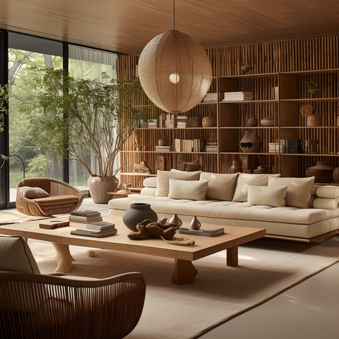 A chic and inviting living room furnished with eco-luxurious furniture