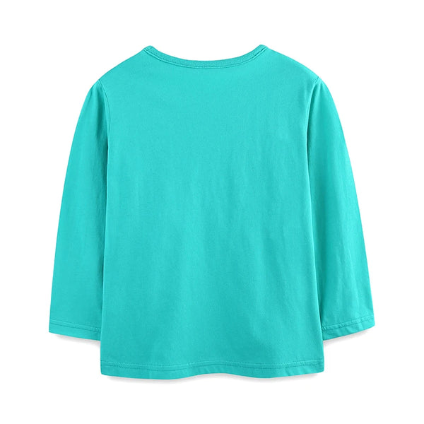 Cute Cotton Long Sleeve Cartoon Animal Print T-Shirts For Girls - Green 1