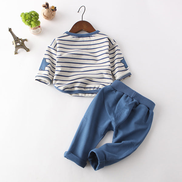Baby Striped Long Sleeve Set of Shirt and Pants - Blue 1