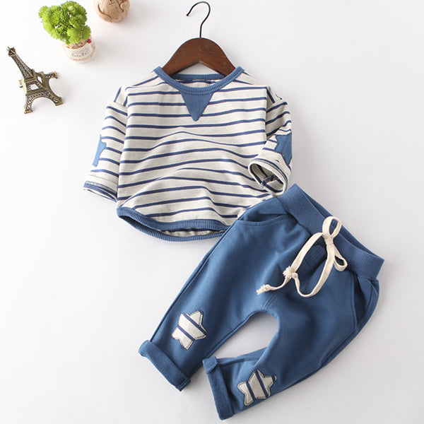Baby Striped Long Sleeve Set of Shirt and Pants - Blue 0