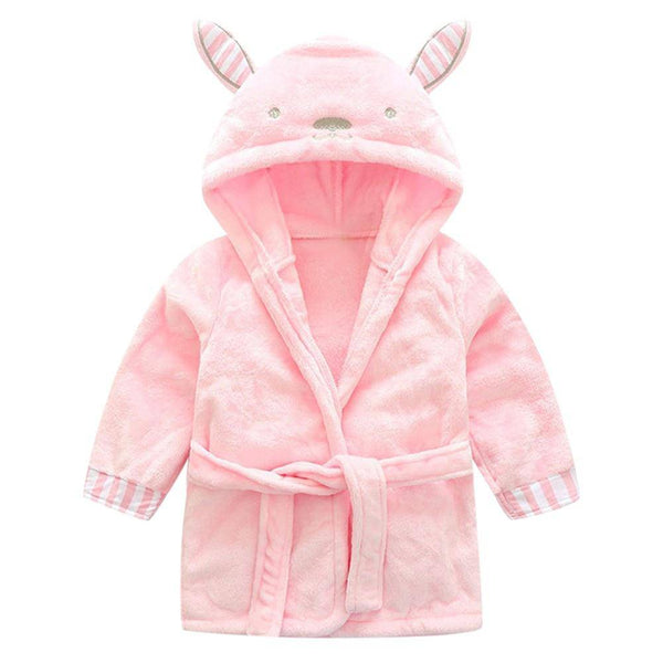 Hooded Soft Flannel Lovely Animals Bathrobe - Pink, Black, White, Grey 2