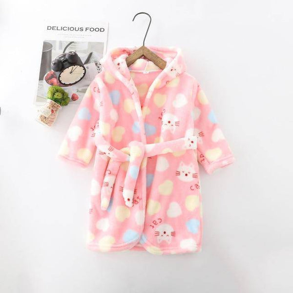 Flannel Lovely Animal Hooded Bathrobe - Blue, Light Green, Pink, Peach, Grey, Yellow 25