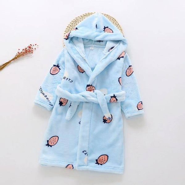 Flannel Lovely Animal Hooded Bathrobe - Blue, Light Green, Pink, Peach, Grey, Yellow 19