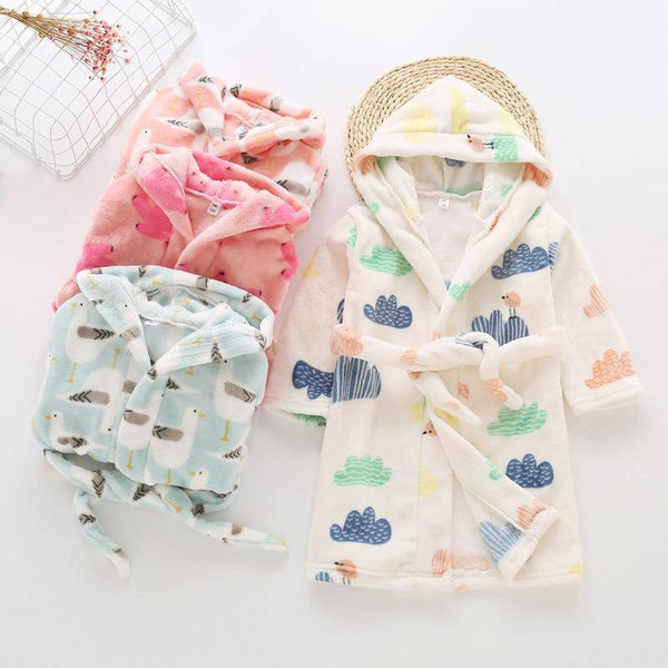 Flannel Lovely Animal Hooded Bathrobe - Blue, Light Green, Pink, Peach, Grey, Yellow 6