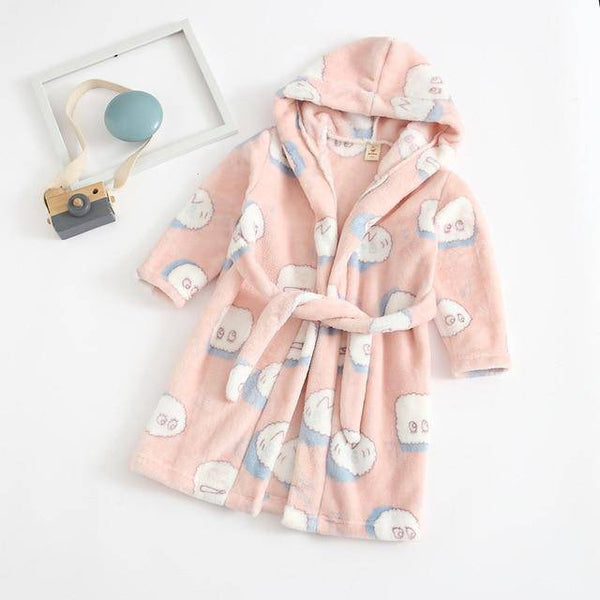 Flannel Lovely Animal Hooded Bathrobe - Blue, Light Green, Pink, Peach, Grey, Yellow 12