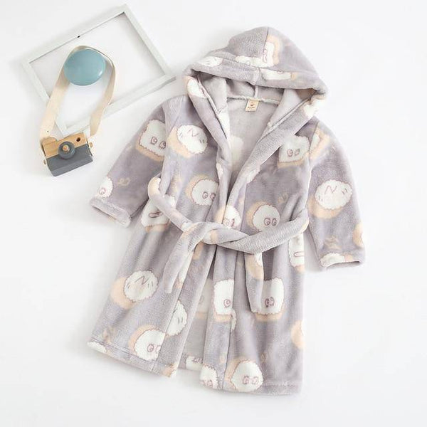 Flannel Lovely Animal Hooded Bathrobe - Blue, Light Green, Pink, Peach, Grey, Yellow 3